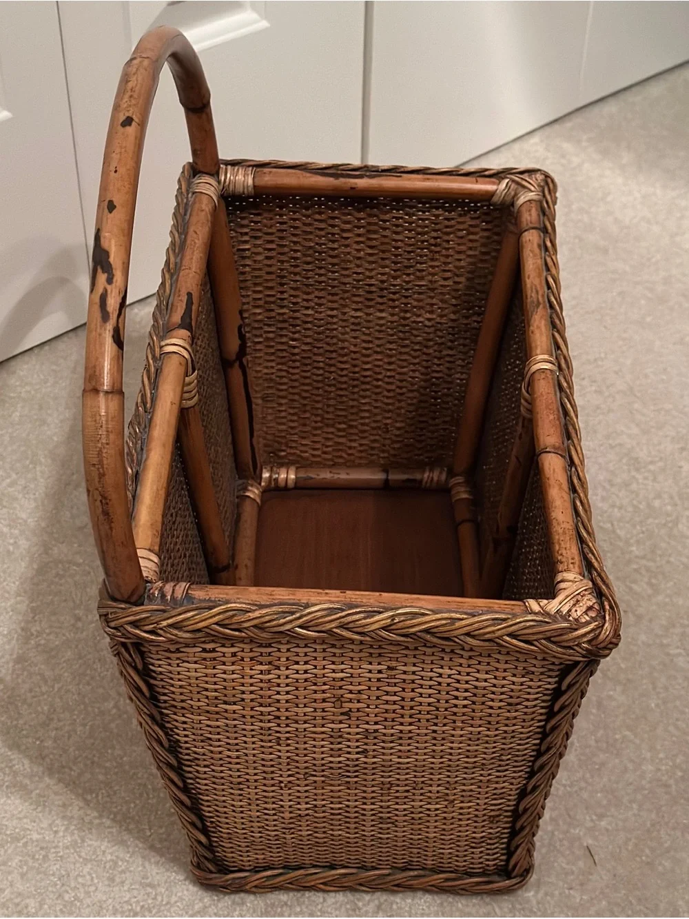 Boho Woven Rattan Rectangular Handled Basket - Tan